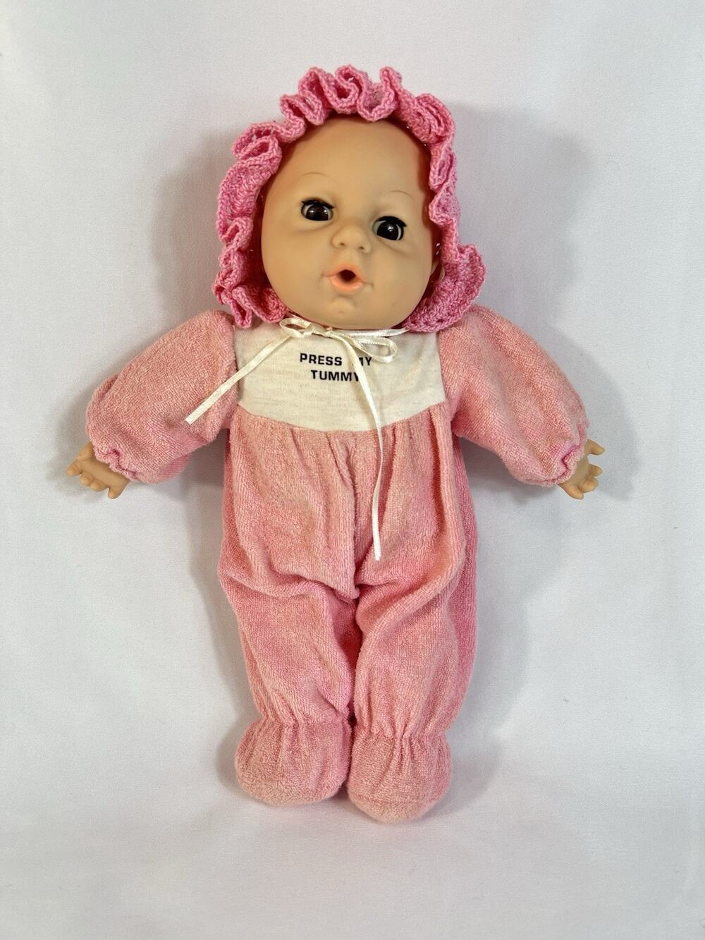 Vintage Uneeda Baby Doll Pink Outfit Press Tummy Musical Toy Needs Repair